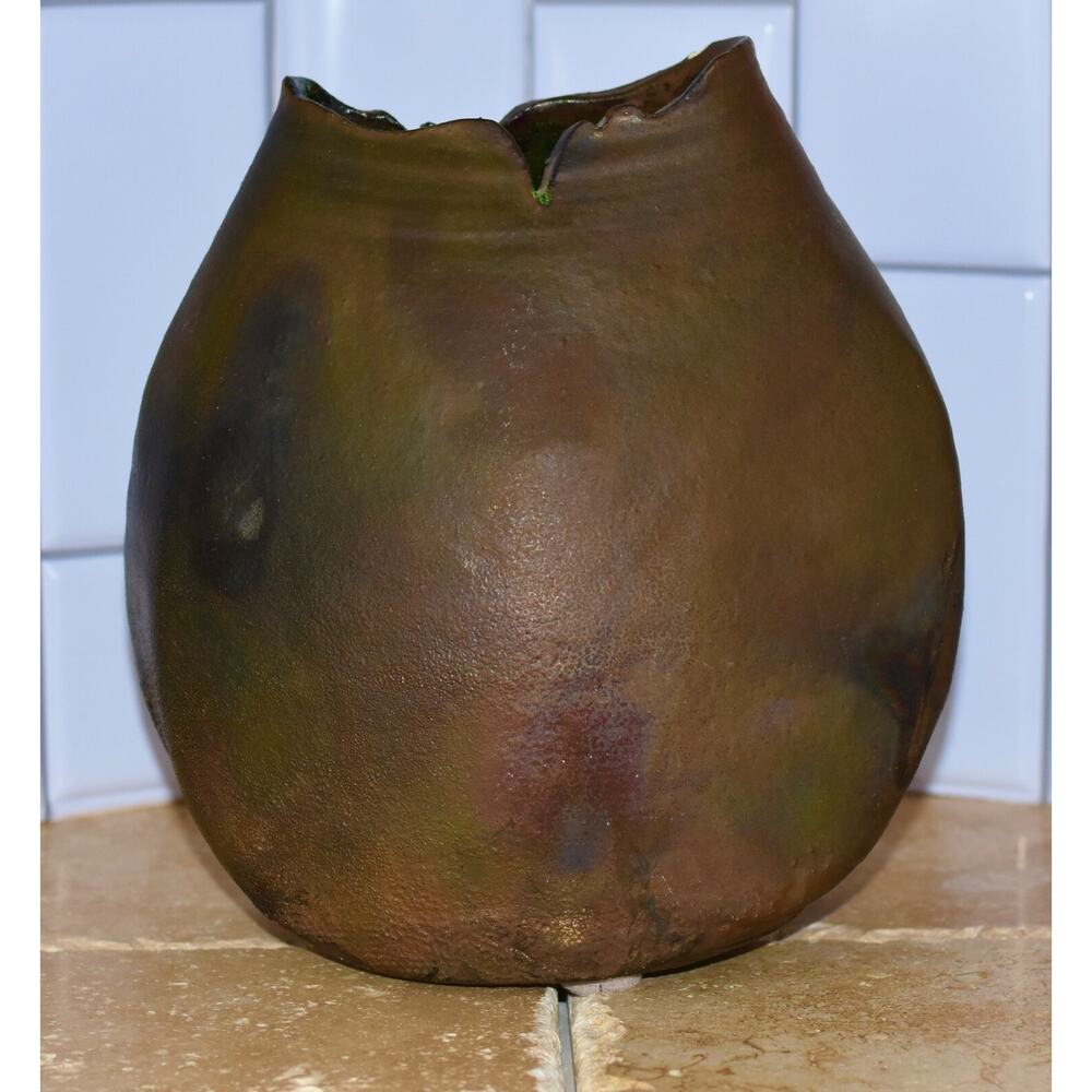 Raku Fired Studio Pottery Decorative Art Vessel Organic Modern Earthenware
